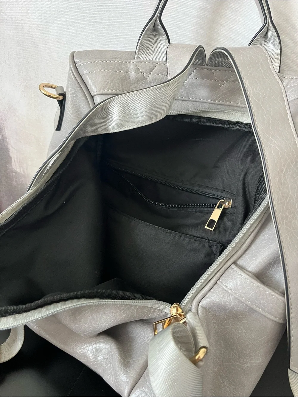 Anti-theft Light Gray Leather Backpack - Women's Bag
